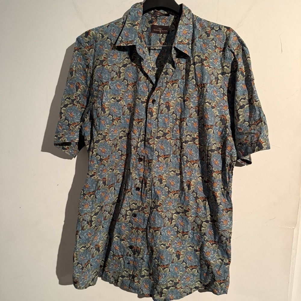 Rodd & Gunn Button Down Cotton‎ Floral Shirt Medium Boho Moody Camp Artsy Resort